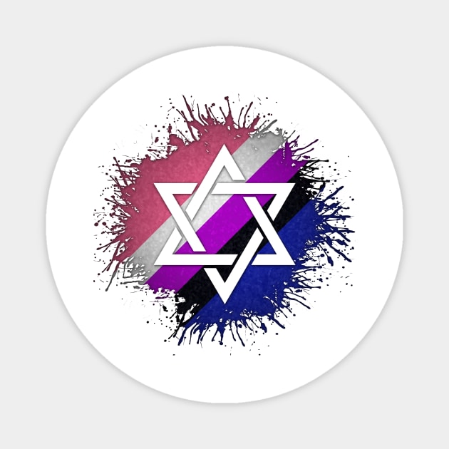 Paint Splatter Gender Fluid Pride Flag Star of David Symbol Magnet by LiveLoudGraphics